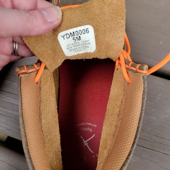 Twisted X Brown Leather Neon Orange Moccasin Moc Square Toe Ankle Driving Loafer - Picture 8 of 9